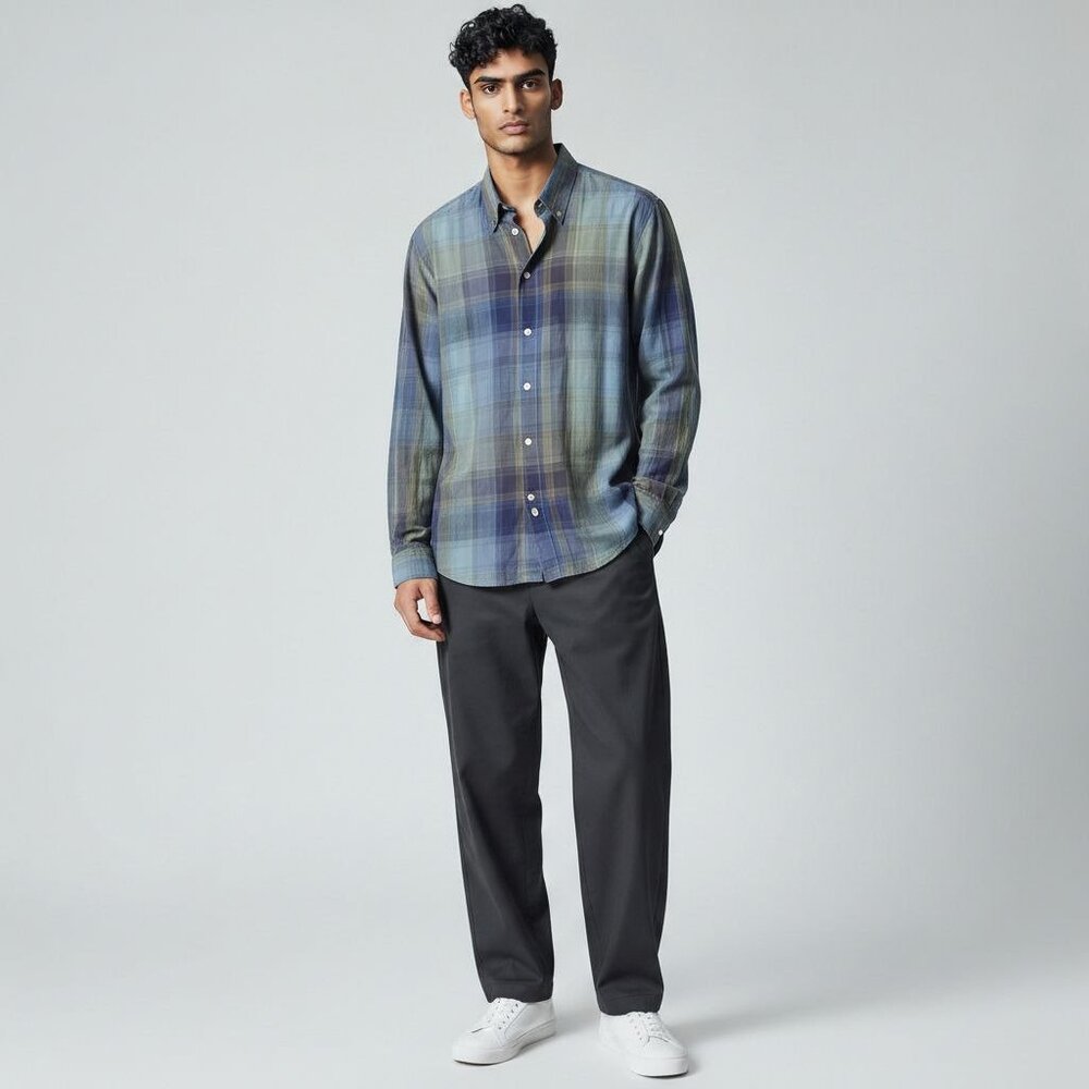 Jack Lipson‎ Mens Signature Plaid Long-Sleeve Shirt Blue & Yellow Size Large